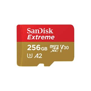sandisk 256gb extreme microsdxc uhs-i memory card with adapter – up to 190mb/s, c10, u3, v30, 4k, 5k, a2, micro sd card – sdsqxav-256g-gn6ma