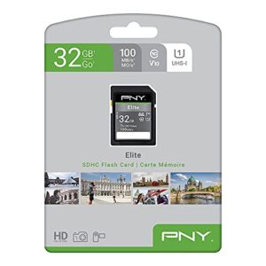 PNY 32GB Elite Class 10 U1 V10 SDHC Flash Memory Card - 100MB/s, Class 10, U1, V10, Full HD, UHS-I, Full Size SD