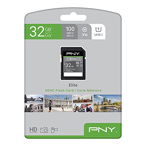 PNY 32GB Elite Class 10 U1 V10 SDHC Flash Memory Card - 100MB/s, Class 10, U1, V10, Full HD, UHS-I, Full Size SD