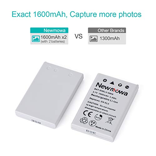 Newmowa EN-EL5 Replacement Battery (2-Pack) and Charger Kit for Nikon EN-EL5 Coolpix P530, P520, P510, P100, P500, P5100, P5000, P6000, P90, P80 Cameras