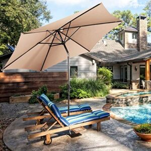 spsupe 10-foot outdoor water/uv-resistant patio umbrella, round tilt garden market table mental umbrella, with crank, adjustable levels, perfect for bbq, seaside, swimming pool, beige