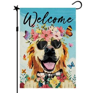 cmegke spring summer golden retriever garden flag, spring summer dog flags, spring summer flags summer spring rustic vertical double sided burlap golden retriever floral home holiday party farmhouse yard lawn outside decorations 12.5 x 18 in