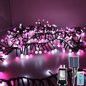 valentines day globe string lights, valentines decor fairy lights 8 modes with solar plane&plug in, 250 leds lights valentines decoration party bedroom home indoor outdoor(pink white)