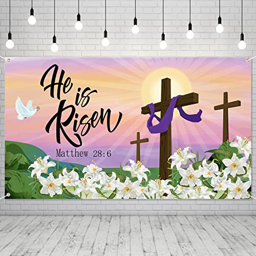 Easter Jesus Backdrop Easter Jesus He is Risen Background Banner Easter Resurrection Background for Easter Day Celebration Party Decor Banner Photo Easter Background Photo Props for Home Outdoor