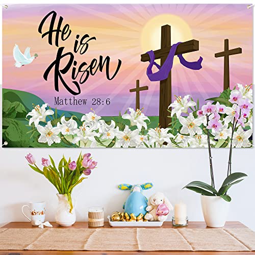 Easter Jesus Backdrop Easter Jesus He is Risen Background Banner Easter Resurrection Background for Easter Day Celebration Party Decor Banner Photo Easter Background Photo Props for Home Outdoor