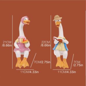 JARPSIRY 2 Pcs Sitting Couple Duck Garden Statues Outdoor Fence Decor Cute Resin Ducks Figurine Funny Goose Lovers Sculpture for Home Office Patio Lawn Yard Ornaments