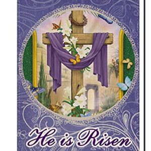 YaoChong He is Risen Easter Cross Lily Garden Flag,Spring House Yard Decorative Double Sided Flag 12.5 x 18 Inch