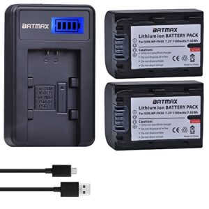 batmax 2packs np-fh50 battery + lcd usb charger for sony np-fh30,np-fh40,np-fh50 h series batteries;sony alpha dslr a230, dslr a290, dslr a330, dslr a380, dslr a390, cyber-shot dsc-hx1 handycams