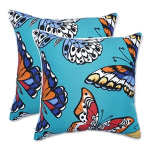 Pillow Perfect Outdoor/Indoor Butterfly Garden Turquoise Throw Pillows, 18.5" x 18.5", Blue 2 Count