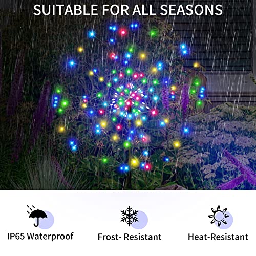 Solar Garden Lights Outdoor Christmas Decorations, 2 Pack 210 LED 2 Lighting Modes Waterproof Fireworks Lamps, Starburst String Lights for Patio Yard Pathway Parties Landscape Decor(Colorful)