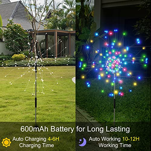 Solar Garden Lights Outdoor Christmas Decorations, 2 Pack 210 LED 2 Lighting Modes Waterproof Fireworks Lamps, Starburst String Lights for Patio Yard Pathway Parties Landscape Decor(Colorful)
