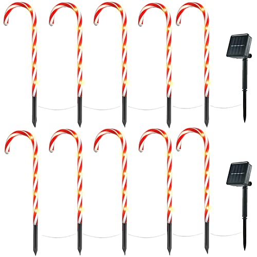 LIMTZOPY Christmas Candy Cane Pathway Markers, 10 Pack Outdoor Solar Candy Cane Lights Christmas Walkway Stakes Light 8 Modes Walkway Lights for Lawn, Yard, Garden, Home Christmas Decorations