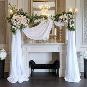 LuoluoHouse White Wedding Arch Draping Fabric 2 Panels 6 Yards Chiffon Wedding Arch Drapes Sheer Drapery Backdrop for Wedding Ceremony Party Ceiling Decor