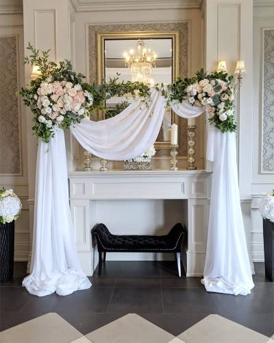 LuoluoHouse White Wedding Arch Draping Fabric 2 Panels 6 Yards Chiffon Wedding Arch Drapes Sheer Drapery Backdrop for Wedding Ceremony Party Ceiling Decor