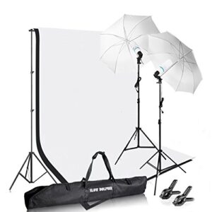 SLOW DOLPHIN Photography Photo Video Studio Background Stand Support Kit with Muslin Backdrop Kits (White Black),1050W 5500K Daylight Umbrella Lighting Kit