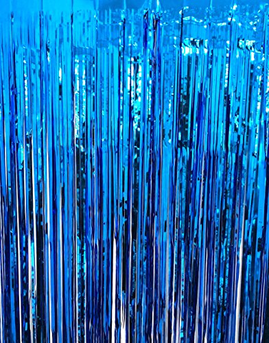 GOER 3.2 ft x 9.8 ft Metallic Tinsel Foil Fringe Curtains Party Photo Backdrop Party Streamers for Birthday,Graduation,New Year Eve Decorations Wedding Decor (Navy Blue,1 Pack)