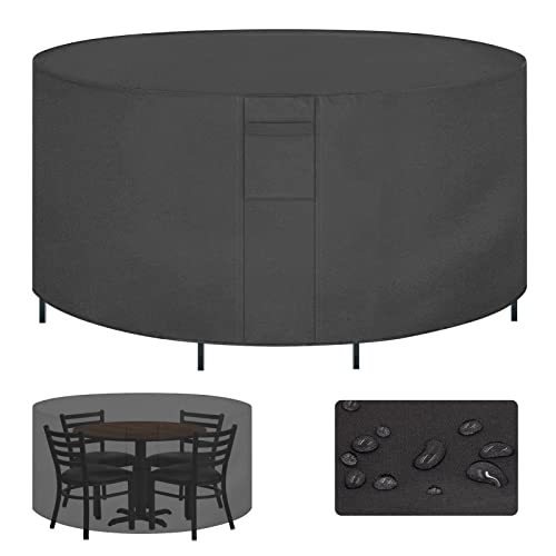 Patio Furniture Covers, Round Patio Table Cover, Outdoor Patio Covers for Furniture, Heavy Duty Table Cover with Fix Straps UV-Resistant, Snowproof Waterproof Patio Furniture for Winter, 84"DIA x 28"H