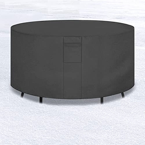 Patio Furniture Covers, Round Patio Table Cover, Outdoor Patio Covers for Furniture, Heavy Duty Table Cover with Fix Straps UV-Resistant, Snowproof Waterproof Patio Furniture for Winter, 84"DIA x 28"H