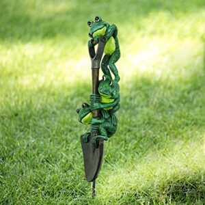 Dreamseden Frog Garden Statue Lawn Ornament Decor, 3 Cute Frogs Figurines on a Shovel, Fairy Outdoor Patio Yard Decorations