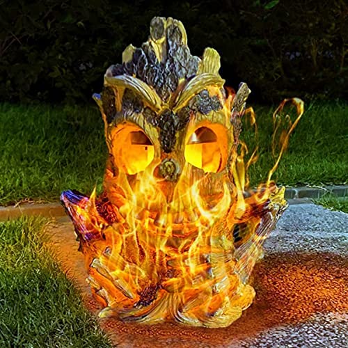 Outdoor Solar Statue Light, Waterproof Flickering Fire Lights Solar Powered Stump Light, Patio Table Tiki Lantern for Home Garden Patio Yard Pathway Decor