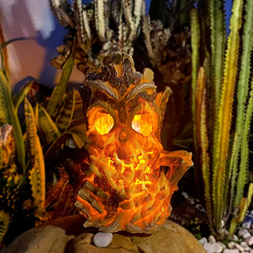 Outdoor Solar Statue Light, Waterproof Flickering Fire Lights Solar Powered Stump Light, Patio Table Tiki Lantern for Home Garden Patio Yard Pathway Decor