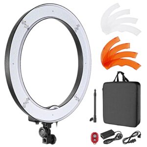 neewer 18-inch ring light, 55w dimmable 5500k light with 240 leds color filter, soft tube and carrying bag for youtube, tiktok, selfies and photography, compatible with camera and smartphones