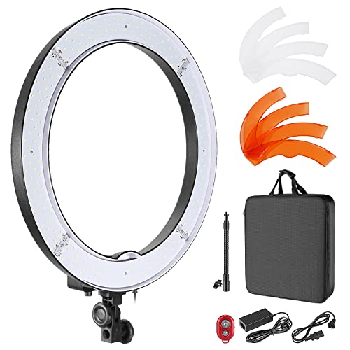 Neewer 18-Inch Ring Light, 55W Dimmable 5500K Light with 240 LEDs Color Filter, Soft Tube and Carrying Bag for YouTube, TikTok, Selfies and Photography, Compatible with Camera and Smartphones