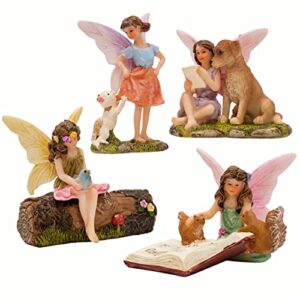 PRETMANNS Fairy Garden Accessories - Fairy Garden Fairies - Fairies for Fairy Garden Outdoor - Garden Fairy Figurines with Animal Friends - Miniature Fairies Garden Kit - 5 Fairy Items
