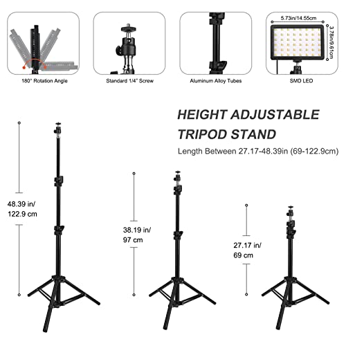 Unicucp 2 Packs 96 Dimmable 2400-6800K Bi-Color LED Video Light 11 Brightness 97 CRI with Adjustable Tripod Stand/4 Color Filters for Video Conference Lighting/YouTube Photography/Zoom Calls/Vlogging