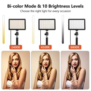 Unicucp 2 Packs 96 Dimmable 2400-6800K Bi-Color LED Video Light 11 Brightness 97 CRI with Adjustable Tripod Stand/4 Color Filters for Video Conference Lighting/YouTube Photography/Zoom Calls/Vlogging