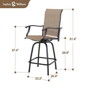 Sophia & William Outdoor Patio Bar Stools Swivel Bar Stool 2 Pack High Back Patio Bar Chairs Textilene Patio Furniture Set Bar Height All Weather for Lawn Garden Backyard Pool Supports 300lbs