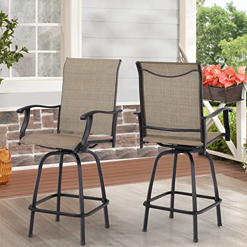 Sophia & William Outdoor Patio Bar Stools Swivel Bar Stool 2 Pack High Back Patio Bar Chairs Textilene Patio Furniture Set Bar Height All Weather for Lawn Garden Backyard Pool Supports 300lbs