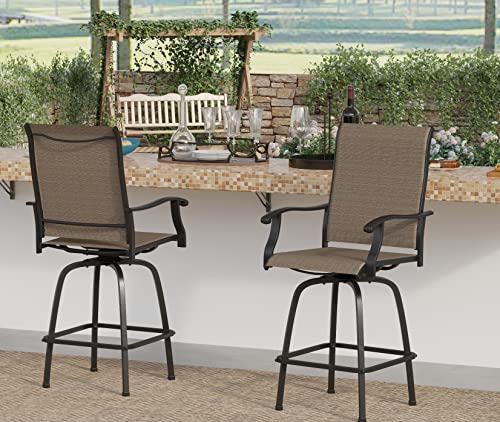 Sophia & William Outdoor Patio Bar Stools Swivel Bar Stool 2 Pack High Back Patio Bar Chairs Textilene Patio Furniture Set Bar Height All Weather for Lawn Garden Backyard Pool Supports 300lbs