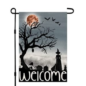 welcome halloween garden flag 12 x 18 inch double sided burlap small witch pumpkin flag outside porch decor halloween yard decoration df110