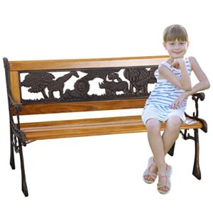 yykokocat childs outdoor garden bench patio bench with cast iron armrest, small outdoor bench furniture animals kids child’s bench, little bench for patio yard park porch