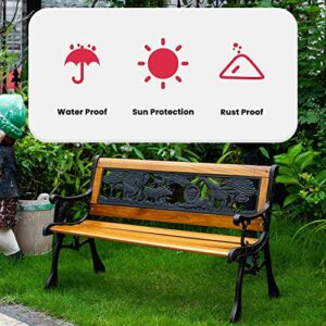 YYkokocat Childs Outdoor Garden Bench Patio Bench with Cast Iron Armrest, Small Outdoor Bench Furniture Animals Kids Child's Bench, Little Bench for Patio Yard Park Porch