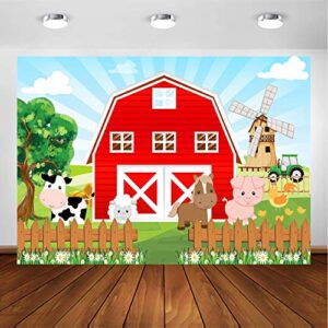 avezano farm red barn backdrop for kids party cartoon farm animals birthday party photoshoot photography background farm theme party cake table banner photobooth decorations (7x5ft)