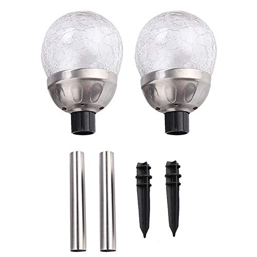 TOPINCN 2Pcs Solar Outdoor Lights, Waterproof Courtyard Stake Crackle Round Ball Lights LED Solar Powered Garden Lamp for Yard Patio Walkway