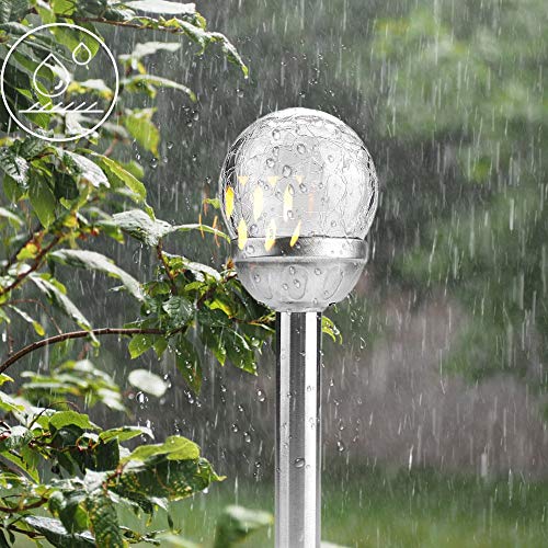 TOPINCN 2Pcs Solar Outdoor Lights, Waterproof Courtyard Stake Crackle Round Ball Lights LED Solar Powered Garden Lamp for Yard Patio Walkway