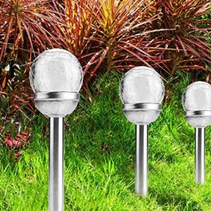 TOPINCN 2Pcs Solar Outdoor Lights, Waterproof Courtyard Stake Crackle Round Ball Lights LED Solar Powered Garden Lamp for Yard Patio Walkway