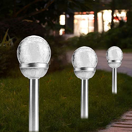 TOPINCN 2Pcs Solar Outdoor Lights, Waterproof Courtyard Stake Crackle Round Ball Lights LED Solar Powered Garden Lamp for Yard Patio Walkway