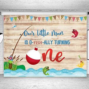 O-Fish Ally Fish Birthday Photo Backgrounds 7x5ft Rustic Wooden Boards Boys Go Fishing First Birthday Party Photography Backdrops Boys or Girls Cake Table Background Photo Studio Booth Props Vinyl