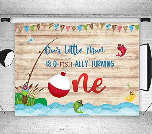 O-Fish Ally Fish Birthday Photo Backgrounds 7x5ft Rustic Wooden Boards Boys Go Fishing First Birthday Party Photography Backdrops Boys or Girls Cake Table Background Photo Studio Booth Props Vinyl