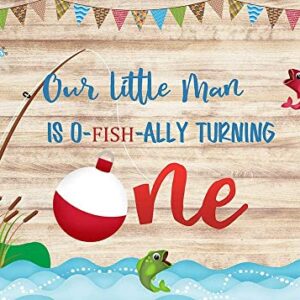 O-Fish Ally Fish Birthday Photo Backgrounds 7x5ft Rustic Wooden Boards Boys Go Fishing First Birthday Party Photography Backdrops Boys or Girls Cake Table Background Photo Studio Booth Props Vinyl