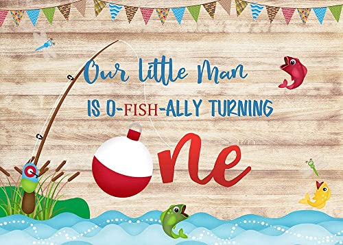 O-Fish Ally Fish Birthday Photo Backgrounds 7x5ft Rustic Wooden Boards Boys Go Fishing First Birthday Party Photography Backdrops Boys or Girls Cake Table Background Photo Studio Booth Props Vinyl