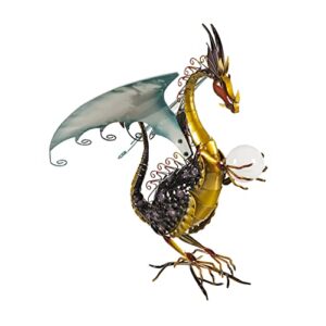wind & weather dragon garden sculpture with solar globe |13.75 x 19 x 25.4 inches |weather resistant and outdoor safe |porch garage garden or patio home décor