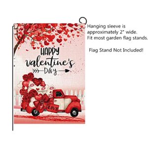 Heart Truck Garden Flags, Happy Valentine's Day Heart Tree Garden Flag 12.5 x 18 Inch Vertical Double Sized Burlap Flag for House Yard Outdoor Decor