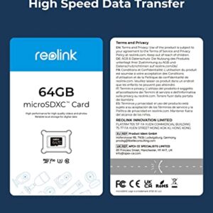 REOLINK 64GB microSDXC UHS-I Memory Card, 100 MB/s, Class 10, Micro SD Card Compatible with Reolink Security Camera