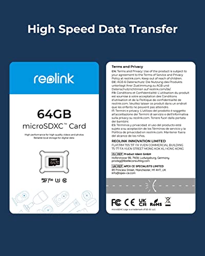 REOLINK 64GB microSDXC UHS-I Memory Card, 100 MB/s, Class 10, Micro SD Card Compatible with Reolink Security Camera