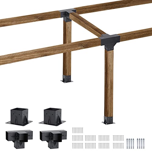 Neorexon Pergola Kit Elevated Wood Stand Kit Woodwork for 4"x 4" (Actual 3.6 X 3.6 inch), Solid Stainless Steel 304 Wooden Gazebo Kit for Outdoor 4 Way Right Angle Corner Bracket and Base Brackets